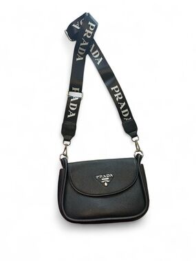 Prada Black Leather Crossbody with Branded Strap